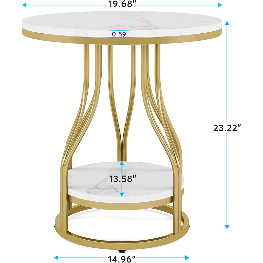 LITTLE TREE 2-stöckiger runder Beistelltisch in Weiß und Gold mit Metallrahmen für dein Wohnzimmer - Bild 3