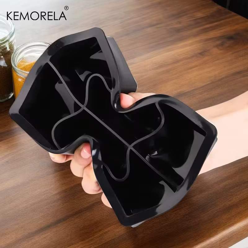 KEMORELA Silikon Eiswürfelform mit Deckel in Schwarz für große Eiswürfel - Bild 3