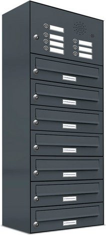 AL Briefkasten für 7 Parteien, Aufputzmontage, grau, B/H/T: 153,6 x 103,5 x 27,5 cm - Bild 1