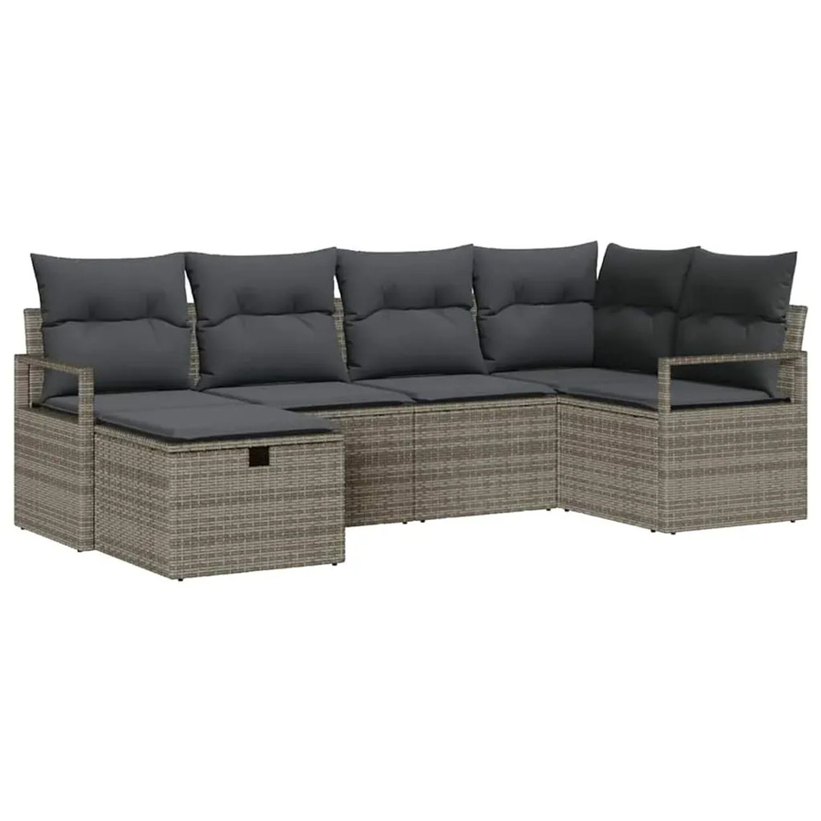 vidaXL Garten-Sofa-Set in L-Form aus Poly-Rattan mit 6-teiliger Polstergarnitur und integriertem Stauraum in Grau - Bild 2