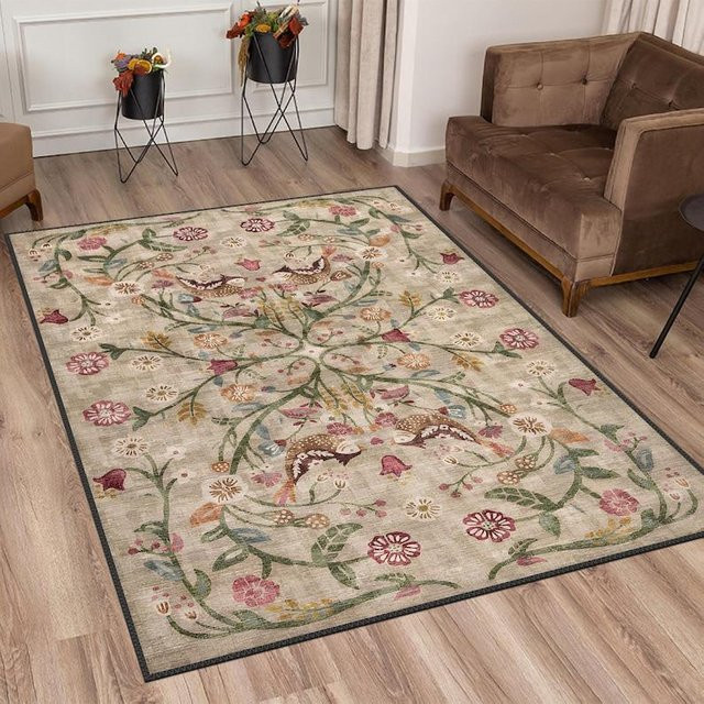 JGJG Boho Chic Türkischer Teppich mit floralem Design, Waschbar und Rutschfest, Multicolour, B: 120 cm, L: 160 cm - Bild 1