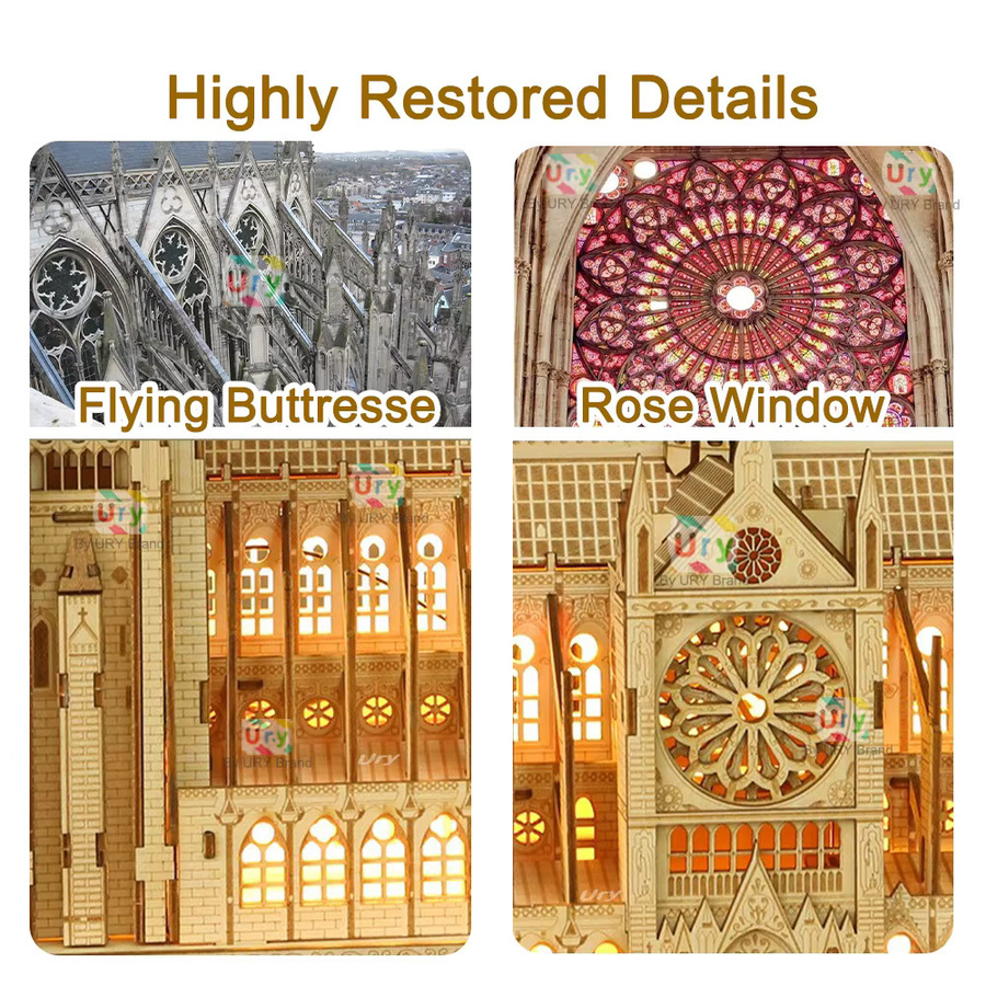 3D-Holzpuzzle Notre Dame Kathedrale Gebäudehaus, mit Licht, ab 14 Jahre - Bild 5