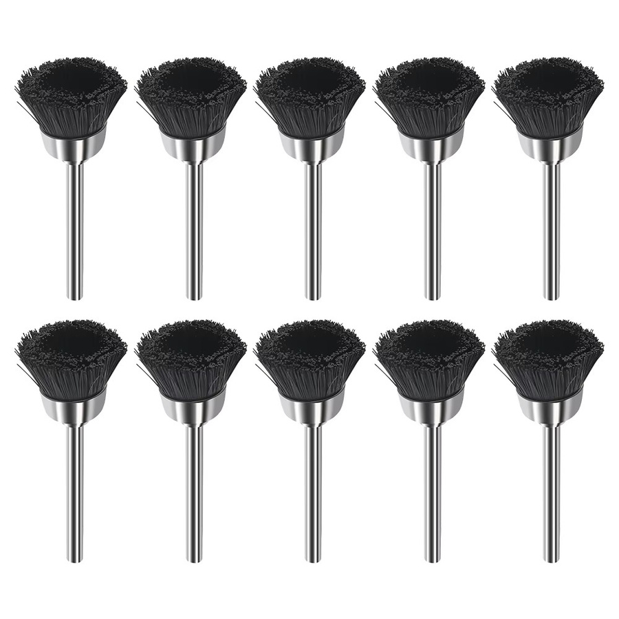 XCAN 10-teiliges Polierdrahtbürsten-Set in Schwarz mit 3,0 mm Schaft, Nylon-Drahtbürsten als Zubehör für Dremel-Rotationswerkzeuge - Bild 5