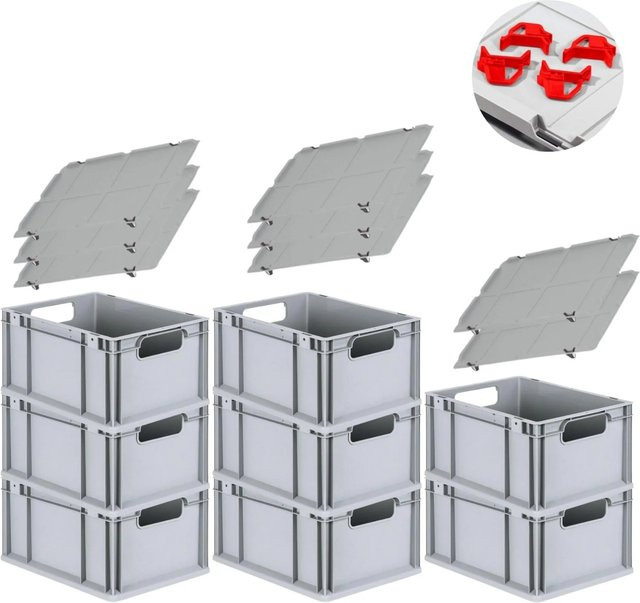 PROREGAL Spar Set mit 8 Eurobox Nextgen Economy in Rot inklusive Auflagedeckeln und 4 Schiebeschnappverschlüssen, H x B x T: 22 x 30 x 40 cm, 20 Liter - Bild 1