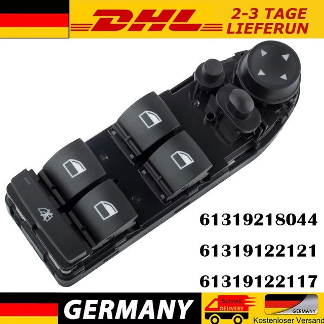 Elektrischer Fensterheberschalter für BMW X5 E70 und X6 E71 E72, Fahrerseite Vorne Links, Schwarz - Bild 1
