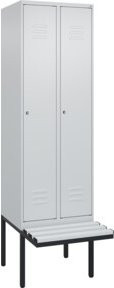 C+P Spind Classic PLUS Garderobenschrank mit Sitzbank, 2 Abteile, Lichtgrau, B/T/H: 212 x 60 x 81,5 cm - Bild 1