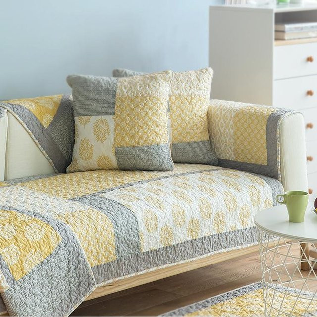 BC-Warm Home Nordisches Sofa-Kissen aus gewaschener Baumwolle in Gelb, B/H: 70 x 90 cm - Bild 1