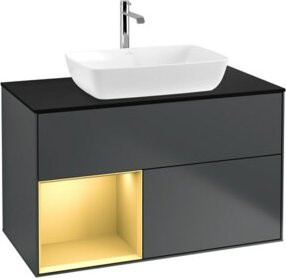 V&B Waschtischunterschrank Finion 100 mit Wandbeleuchtung in Schwarz lackiert, B/T/H: 100 x 50,1 x 50,1 cm - Bild 1