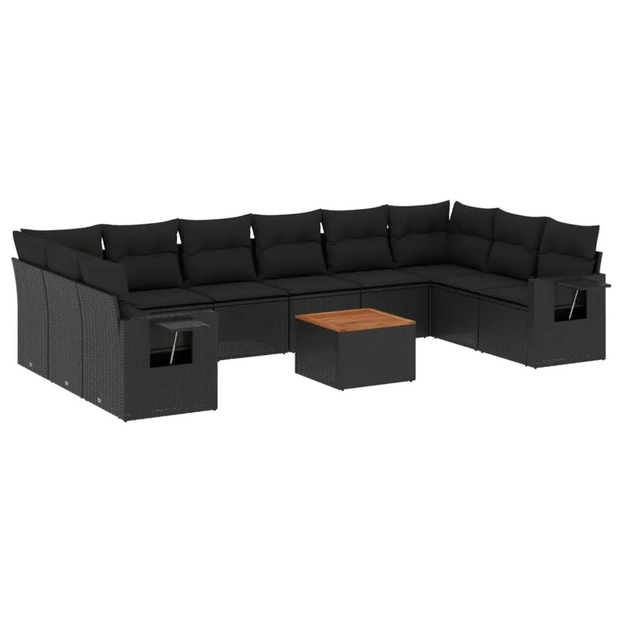 vidaXL 11-teilige Garten-Sofagarnitur aus Polyrattan mit Kissen in Schwarz - Bild 2