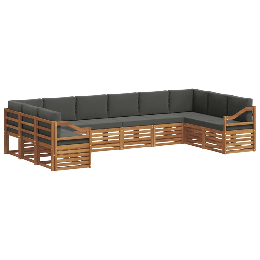 vidaXL Sofagarnitur 10-teilig aus Massivholz Akazie in Natur und Anthrazit mit Polsterung und Kissen im L-Shape Design - Bild 2