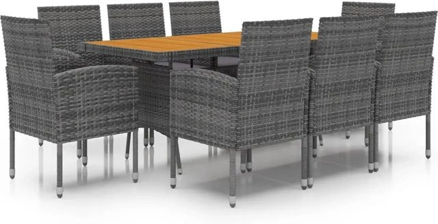 vidaXL 9-teilige Garten-Essgruppe aus Poly Rattan und Akazienholz in Grau - Bild 1