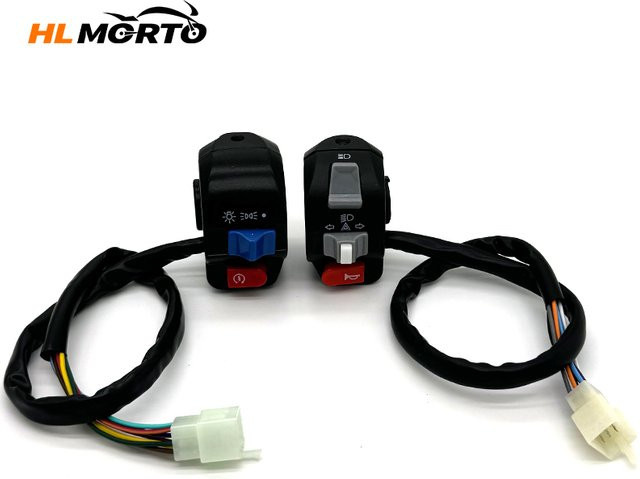 HLMORTO Motorrad Lenker Schalter Set in Schwarz für Blinker, Nebelscheinwerfer, Fernlicht, Horn und Elektrostart, 22mm (7/8 Zoll) - Bild 1
