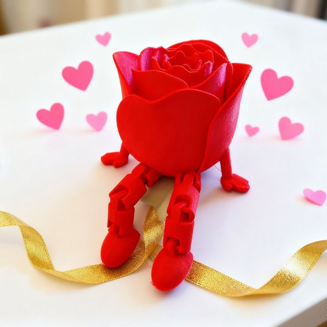 Gooparty 3D-gedruckte Rosen-Dekoration in Rot mit beweglichen Gelenken als kreatives Desktop-Ornament - Bild 1