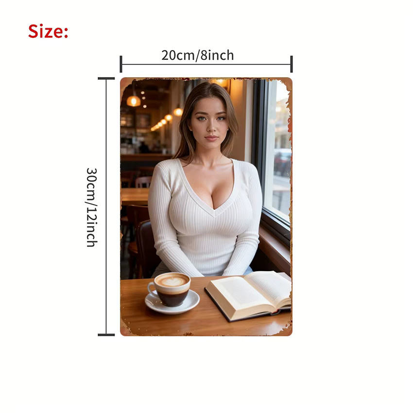 Retro Metall-Blechschild CIFBUY Gemütliche Mädchenfigur mit Buch Wandkunst Mehrfarbig B: 20,3 cm, H: 30,5 cm - Bild 2