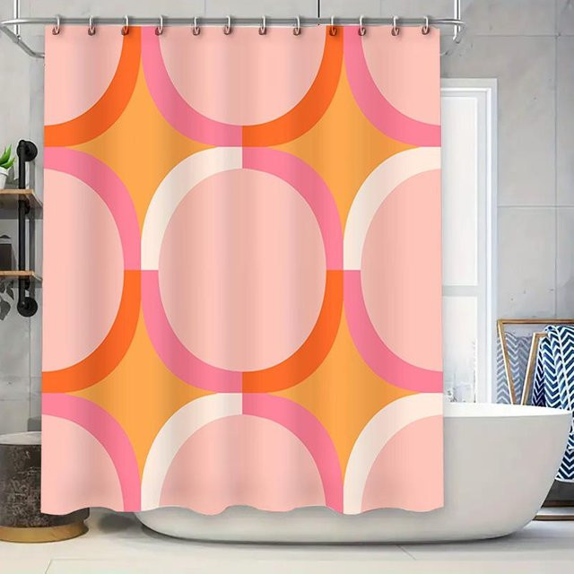 Dai Jiaochuan Duschvorhang mit geometrischem Design in Rosa, Orange und Weiß, wasserdicht und schimmelresistent, B: 60 cm, H: 190 cm - Bild 1