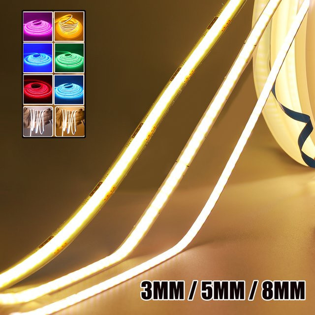 HEGEHE COB LED Streifen DC 12V für TV Hintergrundbeleuchtung, flexibler Silikon Lichtstreifen in Weiß, Rosa, Rot, Gelb und Grün, zuschneidbar - Bild 1