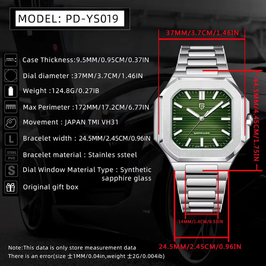 Pagani Design Armbanduhr, Edelstahl, Quarz, Eckig, Saphirglas, Herren - Bild 2