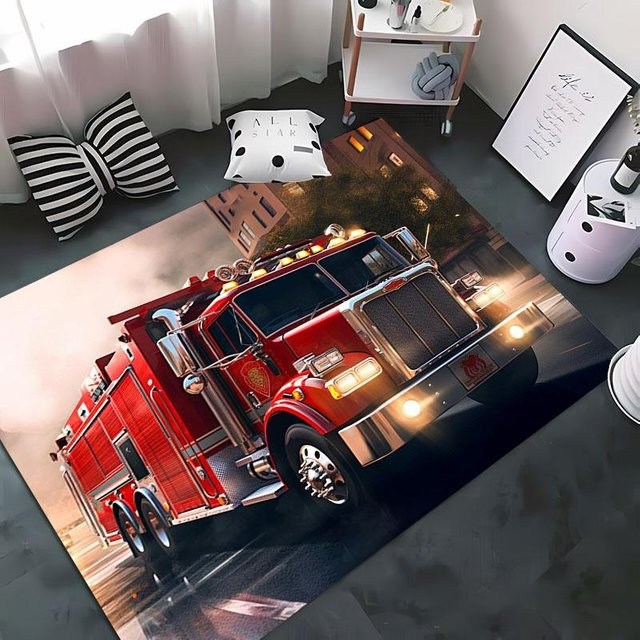 Karpetti Feuerwehr Teppich mit 3D-Effekt in Rot, rutschfester Polyester-Bodenbelag für Kinderzimmer, Wohnzimmer oder Schlafzimmer, Breite: 40 cm, Tiefe: 60 cm - Bild 1