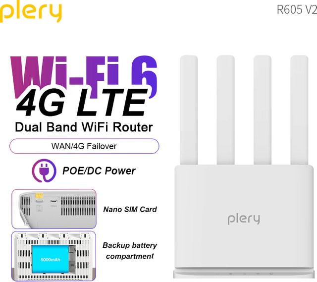 Plery 4G Wireless Router WiFi 6 mit externer Antenne und SIM-Card-Slot in Weiß - Bild 1