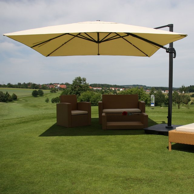 MCW Gastronomie-Ampelschirm A96 in Beige mit Ständer, Durchmesser: 4,24 m, Material: Polyester, Alu und Stahl - Bild 1