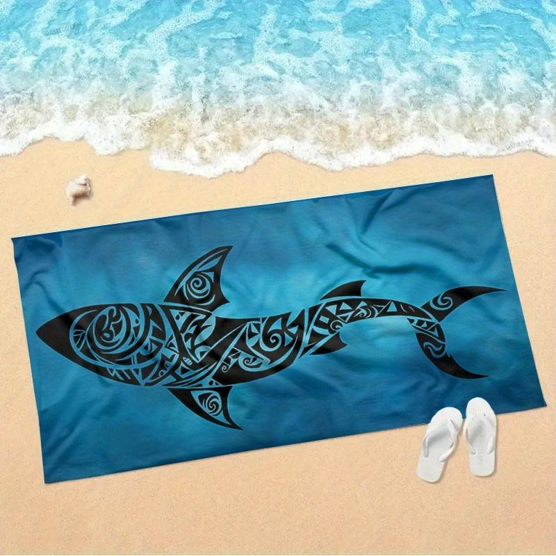 Dalangpa Strandtuch aus Mikrofaser mit tropischem Haifisch-Design in Blau und Weiß, B: 45 cm, H: 90 cm - Bild 3