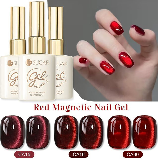UR SUGAR Magnetischer Gel-Nagellack, Ruby Red, 3x 15 ml, Glänzend - Bild 1