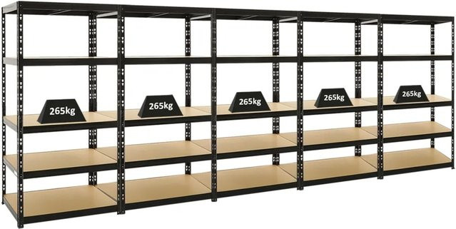 5x PROREGAL Schwerlastregal Tiger, 5-Ebenen, Schwarz, H x B x T: 180 x 90 x 60 cm - Bild 1