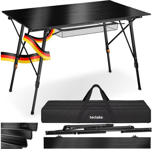 tectake Aluminium Campingtisch Bastian, faltbar und höhenverstellbar, Schwarz, B: 120 cm, T: 70,5 cm, H: 58 – 79 cm - Bild 1
