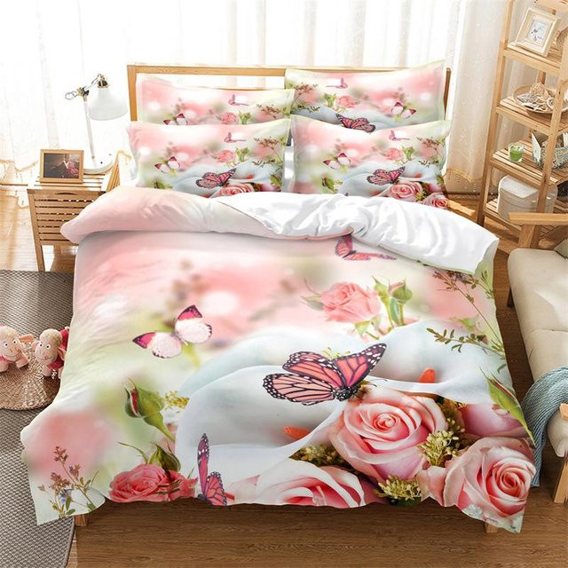 Binchi Outdoor Product Rosa Rosen Bettwäsche-Set mit 3D-Blumenmuster aus Mikrofaser, B/H: 210 x 210 cm - Bild 1