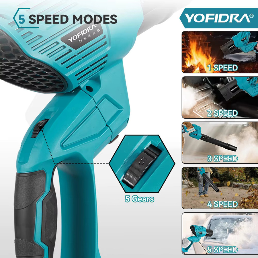 YOFIDRA 2in1 Elektrisches Turboventilator Luftgebläse mit 1500W bürstenlosem Motor in Blau für Makita LXT 18V Akku - Bild 5