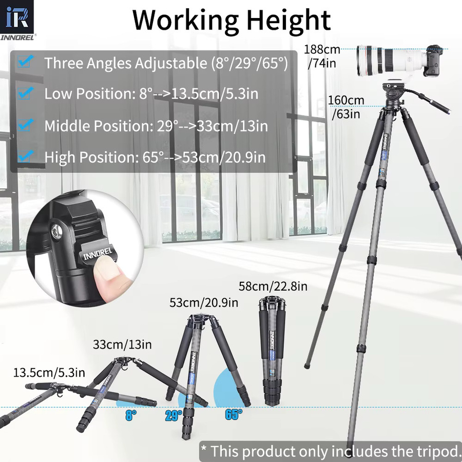 INNOREL NT404C Professionelles Schwerlast-Kamerastativ aus Kohlefaser in Schwarz mit 40mm Rohrdurchmesser und 30kg Traglast - Bild 6