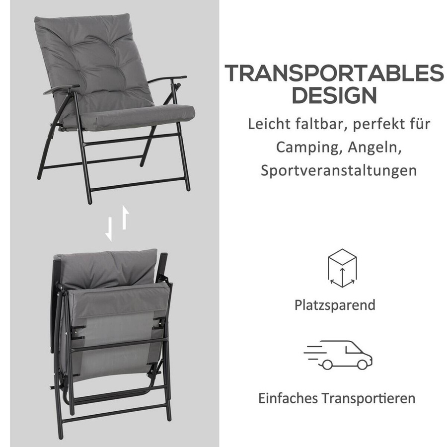 Outsunny Campingstuhl grau mit Armlehnen aus Metall und Outdoor-Stoff, B/H/L: 65 x 94 x 65 cm - Bild 3