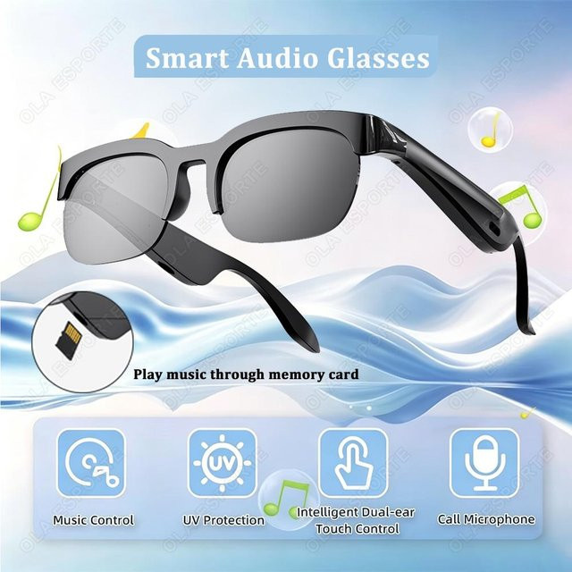 Smart Glasses HT30 Sonnenbrille mit KI-Übersetzung, Bluetooth, Musikfunktion und Gesprächsaufnahme, Schwarz, Unisex - Bild 1