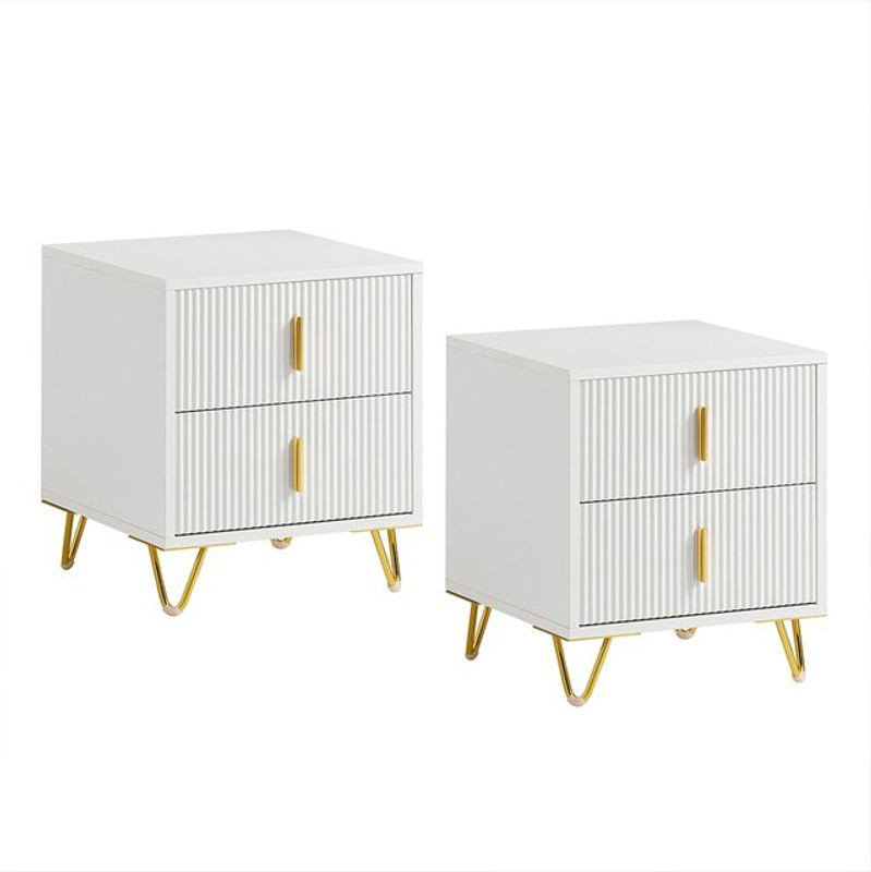 SoBuy Nachttisch Modern mit 2 Schubladen Weiß B/T/H: 40 x 40 x 47 cm - Bild 1