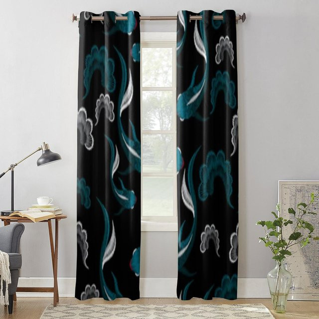 Super Six Fenstervorhang mit ethnischem Koi-Fisch Motiv, halbtransparent, Mehrfarbig, Breite: 135 cm, Höhe: 60 cm - Bild 1