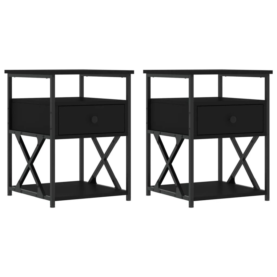 vidaXL Nachttische 2er-Set Schwarz aus Holzwerkstoff und Eisen, B/T/H: 40 x 42 x 55 cm - Bild 2