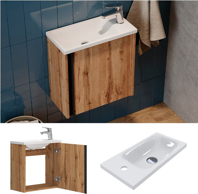 Vicco Badmöbel-Set Kleo Waschbecken mit Unterschrank in Eiche Braun, Wandmontage mit Soft-Close-Tür, Breite: 50 cm - Bild 1