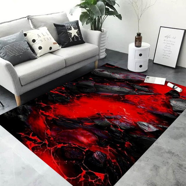 Miniso 3D Vulkan Lava Teppich, rutschfester geometrischer Bodenmatte für Wohnzimmer und Schlafzimmer, Mehrfarbig, B: 120 cm, T: 160 cm - Bild 1