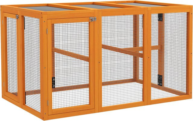 Aosom PawHut Hühnerstall und Kaninchenstall aus Holz in Orange mit Doppeltür und Sitzstange, B/T/H: 140 x 84,5 x 80,5 cm - Bild 1