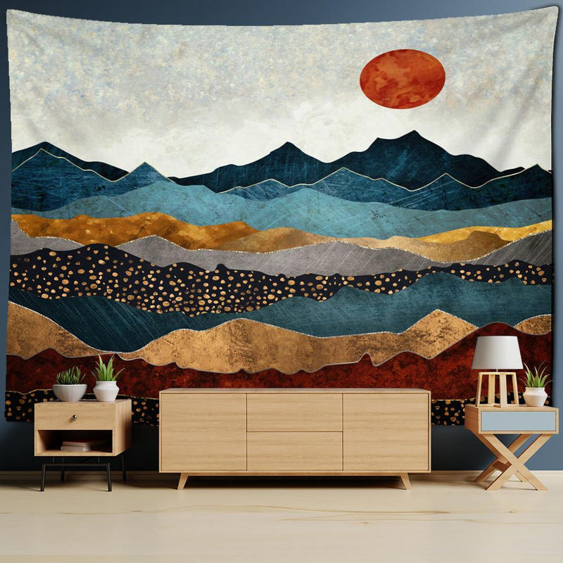Wandbehang Super Six mit Berg- und Flusslandschaft im Bohemian Retro Stil, mehrfarbig, Textil, Breite: 400 cm, Höhe: 220 cm - Bild 2