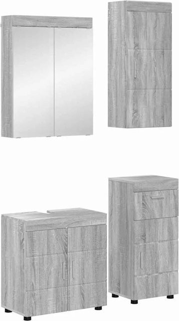 vidaXL Badezimmer-Möbelset TULUM in Grau, bestehend aus Waschbeckenunterschrank, Spiegelschrank und Hängeschrank aus Holzwerkstoff, modern und matt - Bild 1