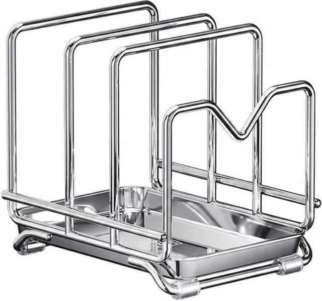 Runtuokee Schneidebrett Halter aus Edelstahl in Silber als stabiler Organizer für Topfdeckel und Schneidebretter mit 3 Fächern - Bild 1