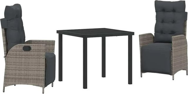 vidaXL Garten Essgruppe 3-teilig aus Poly Rattan in Grau mit Sicherheitsglas und pulverbeschichtetem Stahl, B/T/H: 80 x 73 x 80 cm - Bild 1