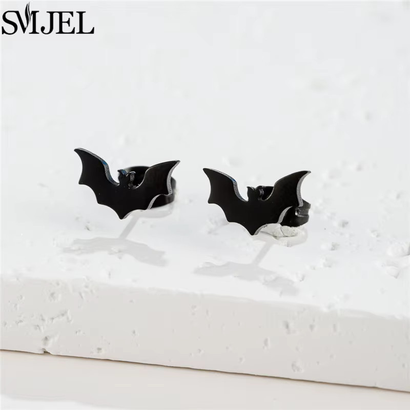 SMJEL Ohrstecker Edelstahl, Schwarz, Vampir-Fledermaus-Motiv, Unisex - Bild 3