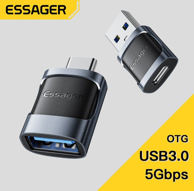 Essager USB 3.0 auf Typ C OTG-Adapter mit USB A Stecker auf Micro USB Buchse in Schwarz und Grau - Bild 1