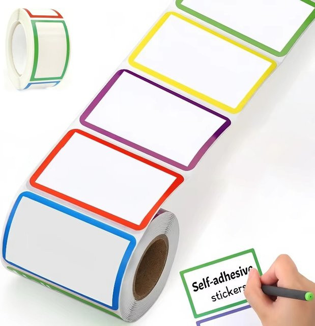 Bunte selbstklebende Etikettenrolle mit rechteckigen Haftnotizen aus Papier für handgeschriebene Namen und vielseitige Beschriftungen - Bild 1