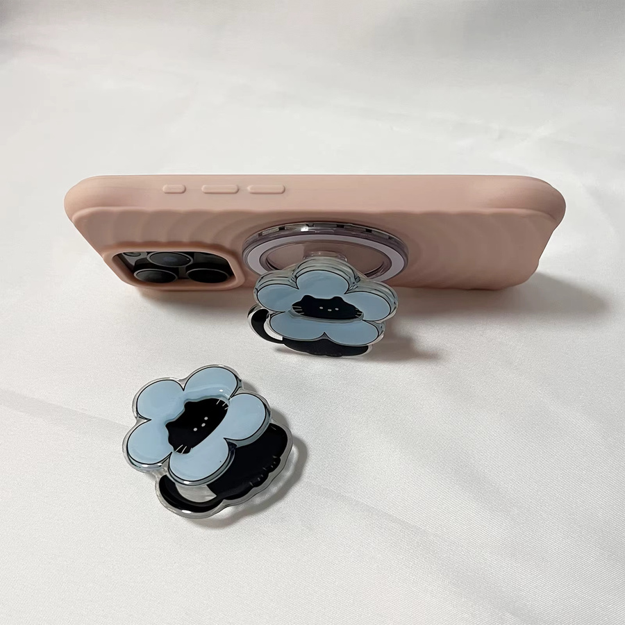 Faltbarer 360-Grad drehbarer Handyhalter mit blauem Blumen- und schwarzem Katzenmuster für iPhone 17 16 Pro Max von LS - Bild 2