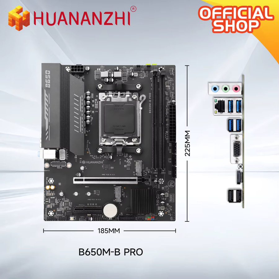 HUANANZHI B650M B PRO Mainboard AM5 für AMD Ryzen 7000 8000 9000 Serie, Micro-ATX, DDR5, M.2 NVMe, WiFi, Schwarz - Bild 2