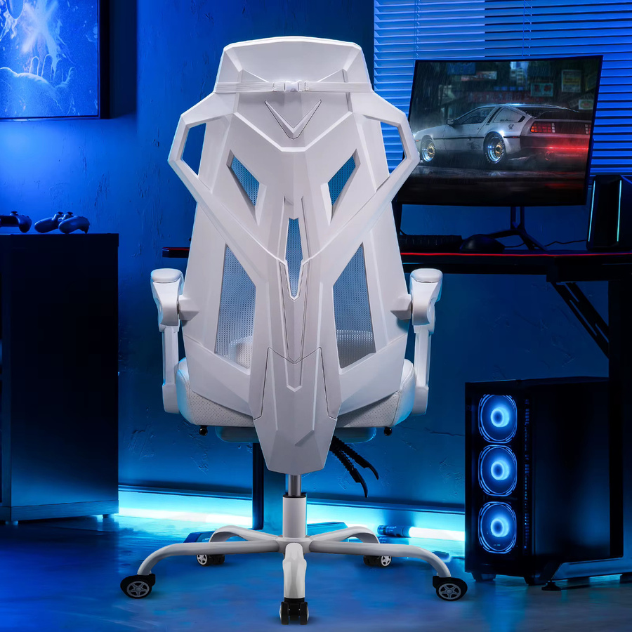 GTPLAYER Ergonomischer Gamingstuhl in Weiss mit verstellbarer Lordosenstütze und Kopfstütze aus PU-Leder - Bild 5
