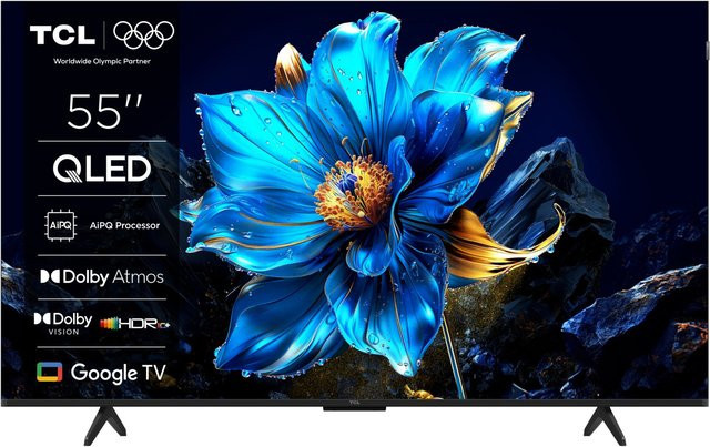 TCL QLED-TV 55P79K 139 cm in Silber und Schwarz mit Brushed Metal Design - Bild 1